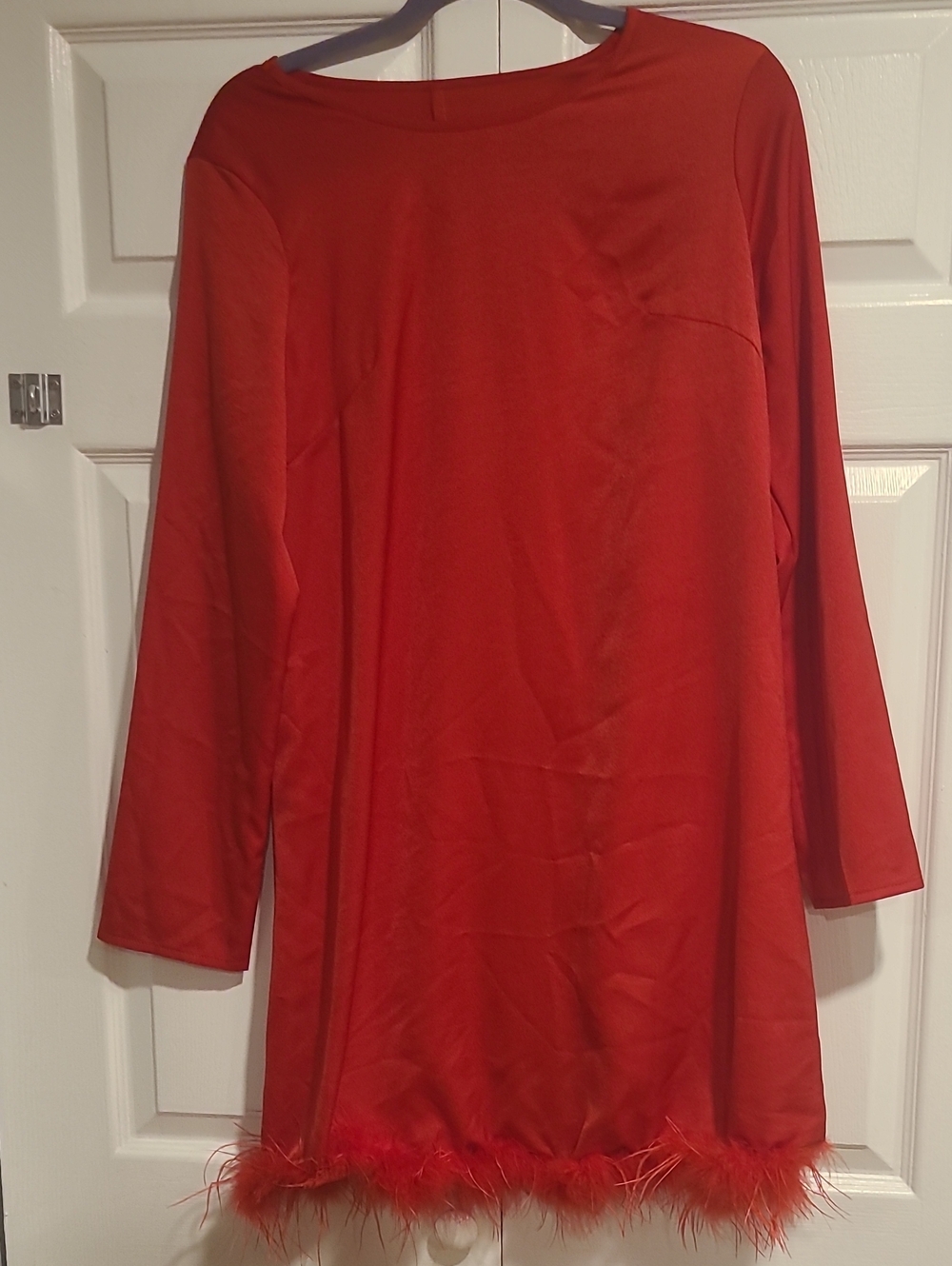 Women’s Red Feather-Hem Sleep Tunic